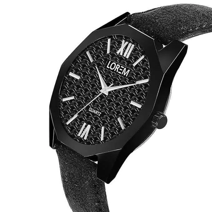 LOREM Black 3d embossed Dial Analog Watch For Men LR82