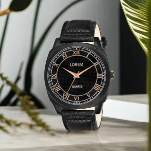 LOREM Black Cubic Designer Printed Dial Analog Watch For Men LR87