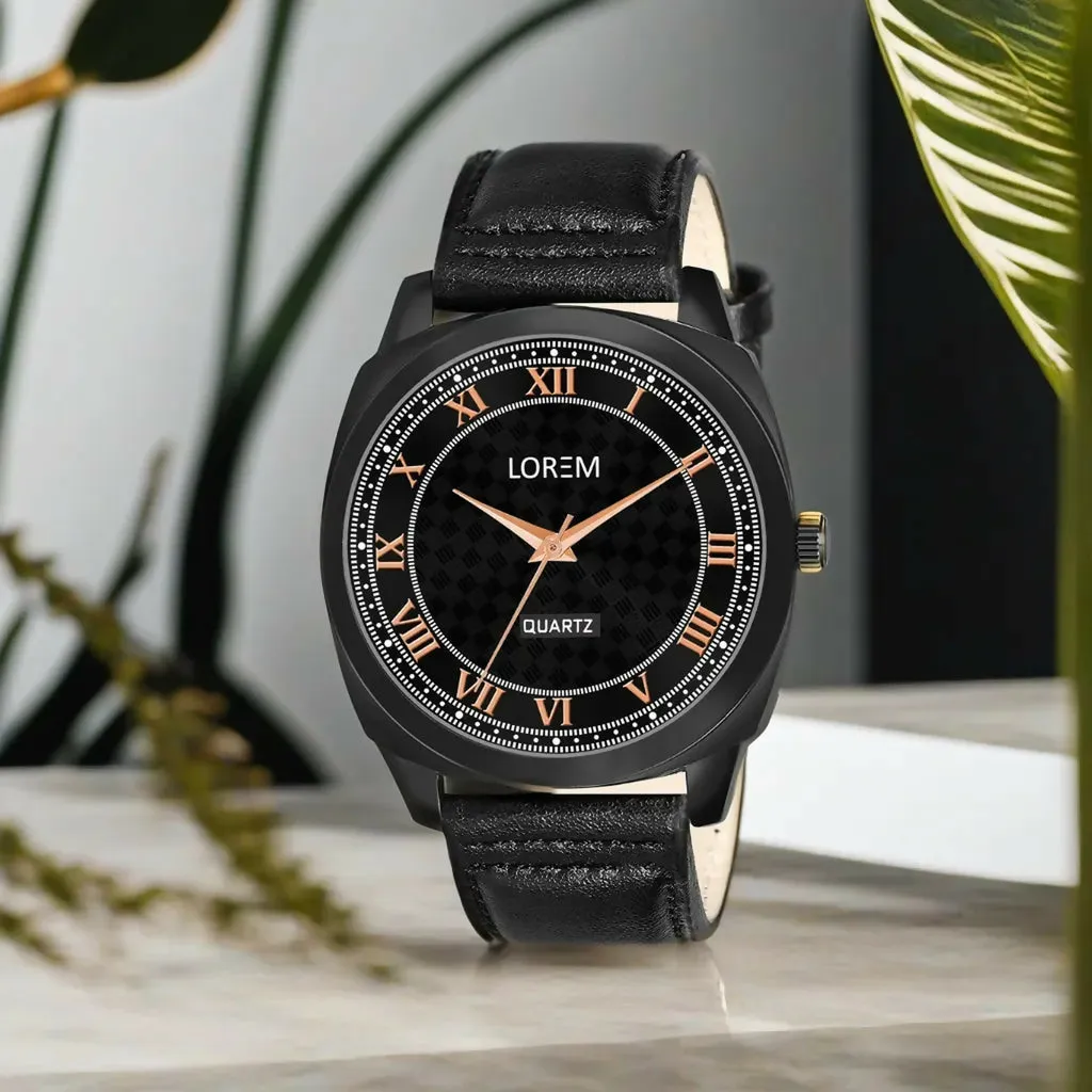 LOREM Black Cubic Designer Printed Dial Analog Watch For Men LR87