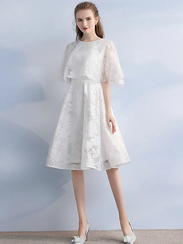 Luolandi A-Line Cocktail Dresses Vintage Dress Party Wear Knee Length Half Sleeve Jewel Neck Lace