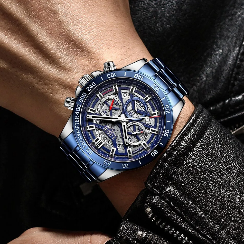 Luxury Hollow Watch Men Waterproof Sport Quartz Chronograph Wrist Watch