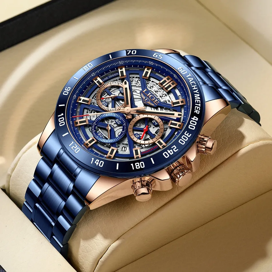 Luxury Hollow Watch Men Waterproof Sport Quartz Chronograph Wrist Watch