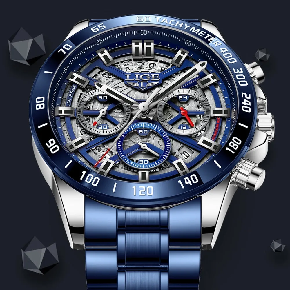 Luxury Hollow Watch Men Waterproof Sport Quartz Chronograph Wrist Watch