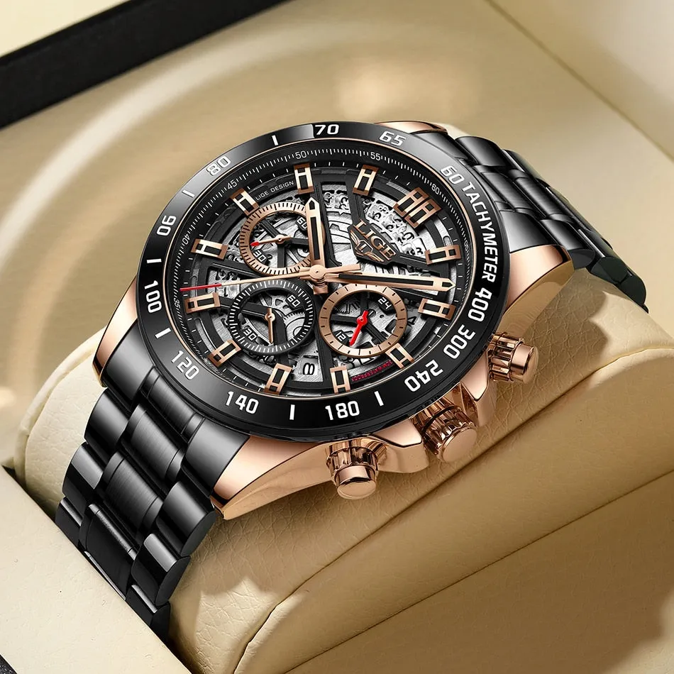 Luxury Hollow Watch Men Waterproof Sport Quartz Chronograph Wrist Watch
