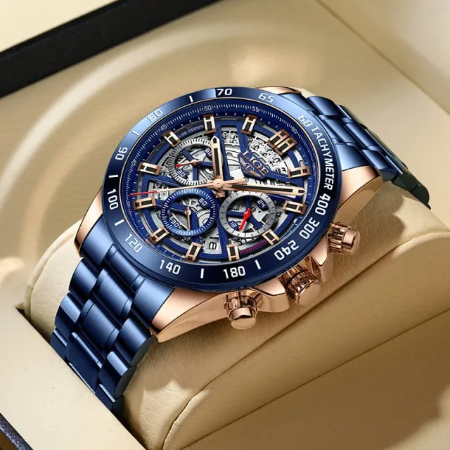 Luxury Hollow Watch Men Waterproof Sport Quartz Chronograph Wrist Watch