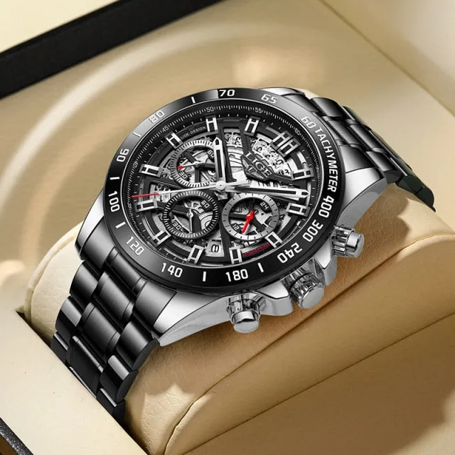 Luxury Hollow Watch Men Waterproof Sport Quartz Chronograph Wrist Watch