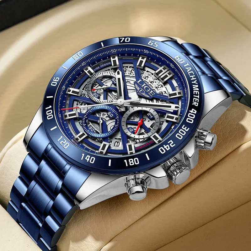 Luxury Hollow Watch Men Waterproof Sport Quartz Chronograph Wrist Watch