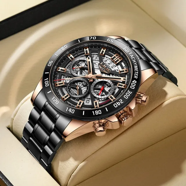 Luxury Hollow Watch Men Waterproof Sport Quartz Chronograph Wrist Watch