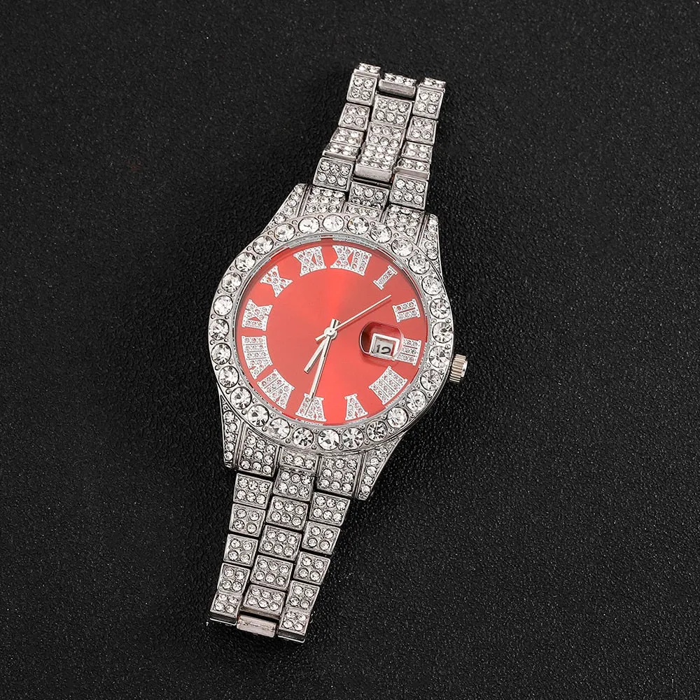 Luxury Ice Out Diamond Watch Multifunction Day Date Adjust Calendar Quartz Watches