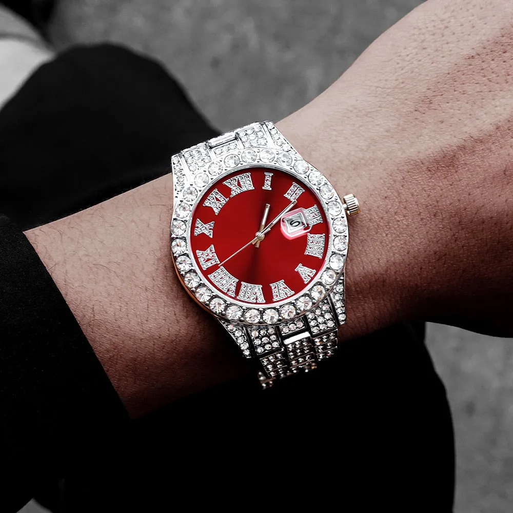 Luxury Ice Out Diamond Watch Multifunction Day Date Adjust Calendar Quartz Watches