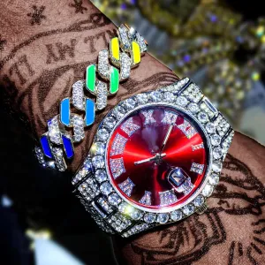 Luxury Ice Out Diamond Watch Multifunction Day Date Adjust Calendar Quartz Watches