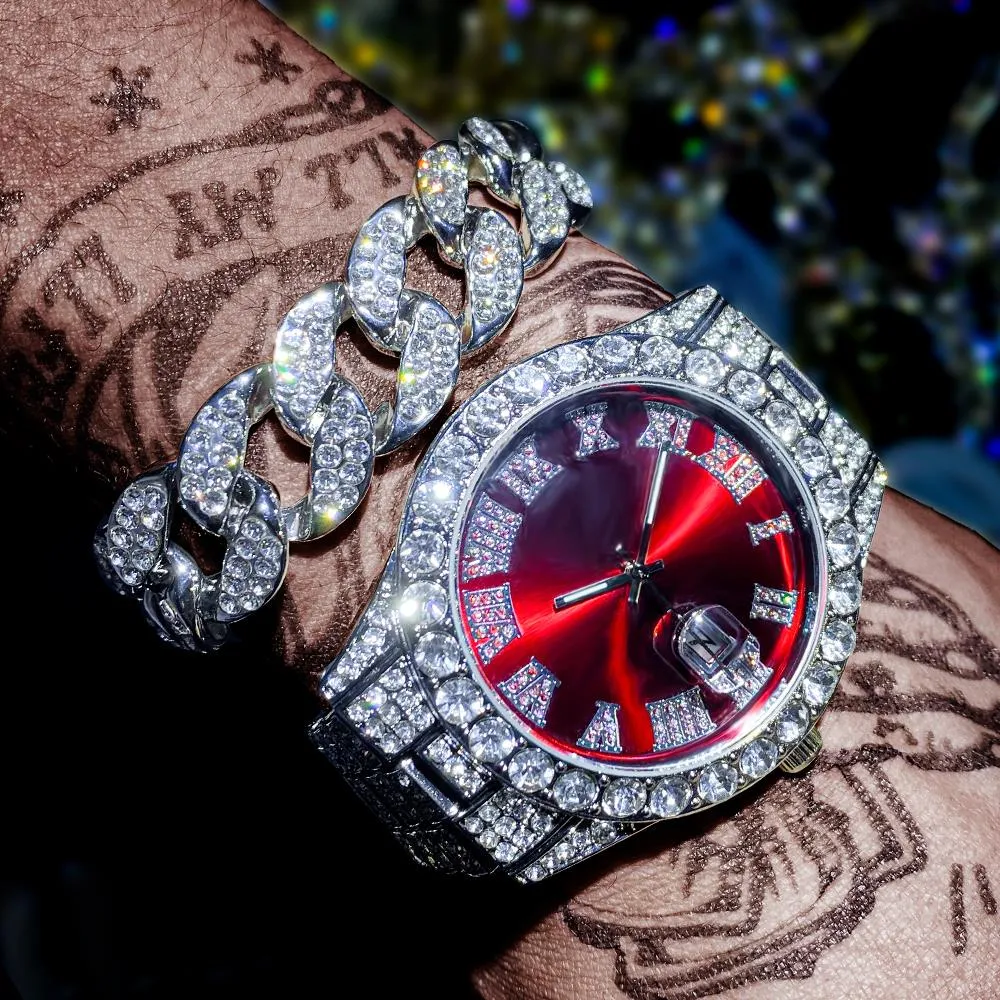Luxury Ice Out Diamond Watch Multifunction Day Date Adjust Calendar Quartz Watches