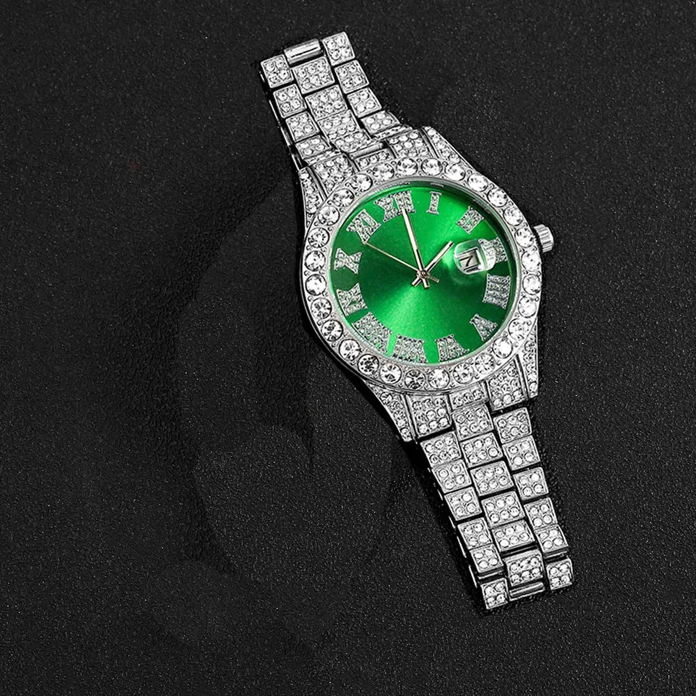 Luxury Ice Out Diamond Watch Multifunction Day Date Adjust Calendar Quartz Watches