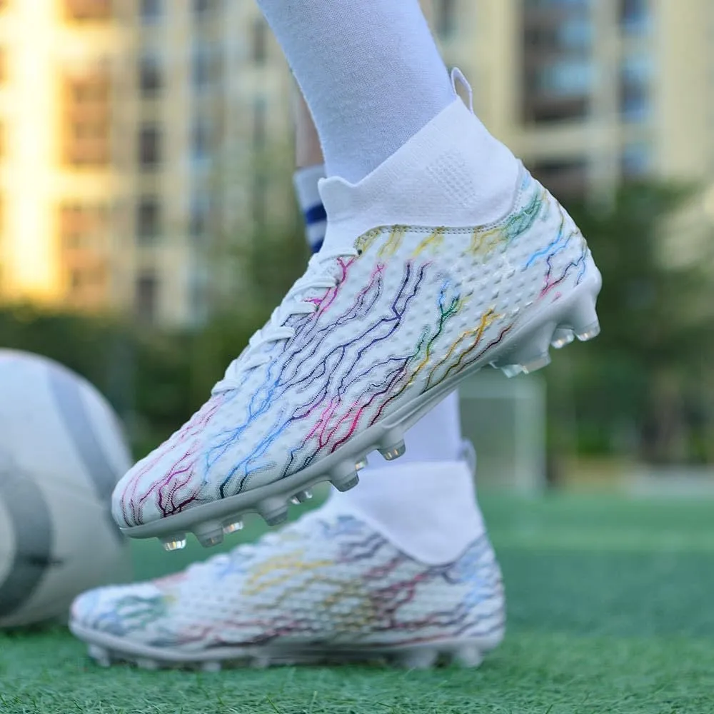 Maylrvjv Men's High Top Soccer Shoes Football Boots Futsal Cleats Competition Training Indoor Outdoor Sports Sneakers