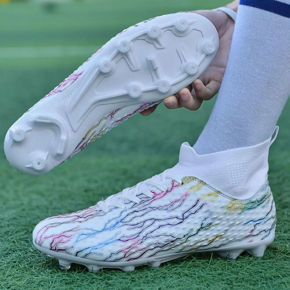 Maylrvjv Men's High Top Soccer Shoes Football Boots Futsal Cleats Competition Training Indoor Outdoor Sports Sneakers