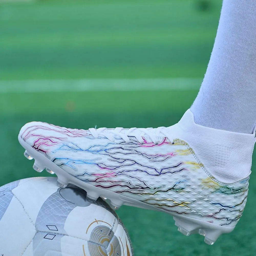 Maylrvjv Men's High Top Soccer Shoes Football Boots Futsal Cleats Competition Training Indoor Outdoor Sports Sneakers