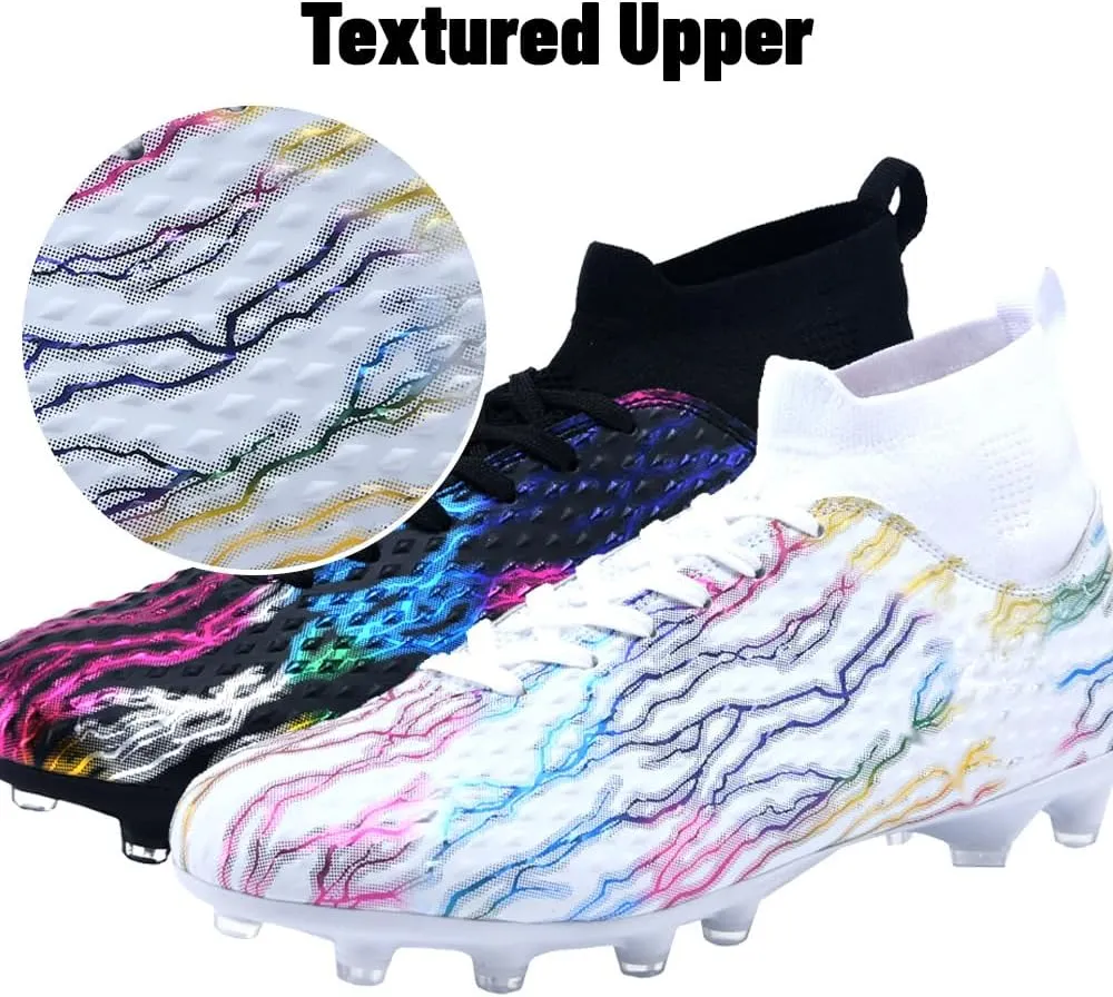 Maylrvjv Men's High Top Soccer Shoes Football Boots Futsal Cleats Competition Training Indoor Outdoor Sports Sneakers