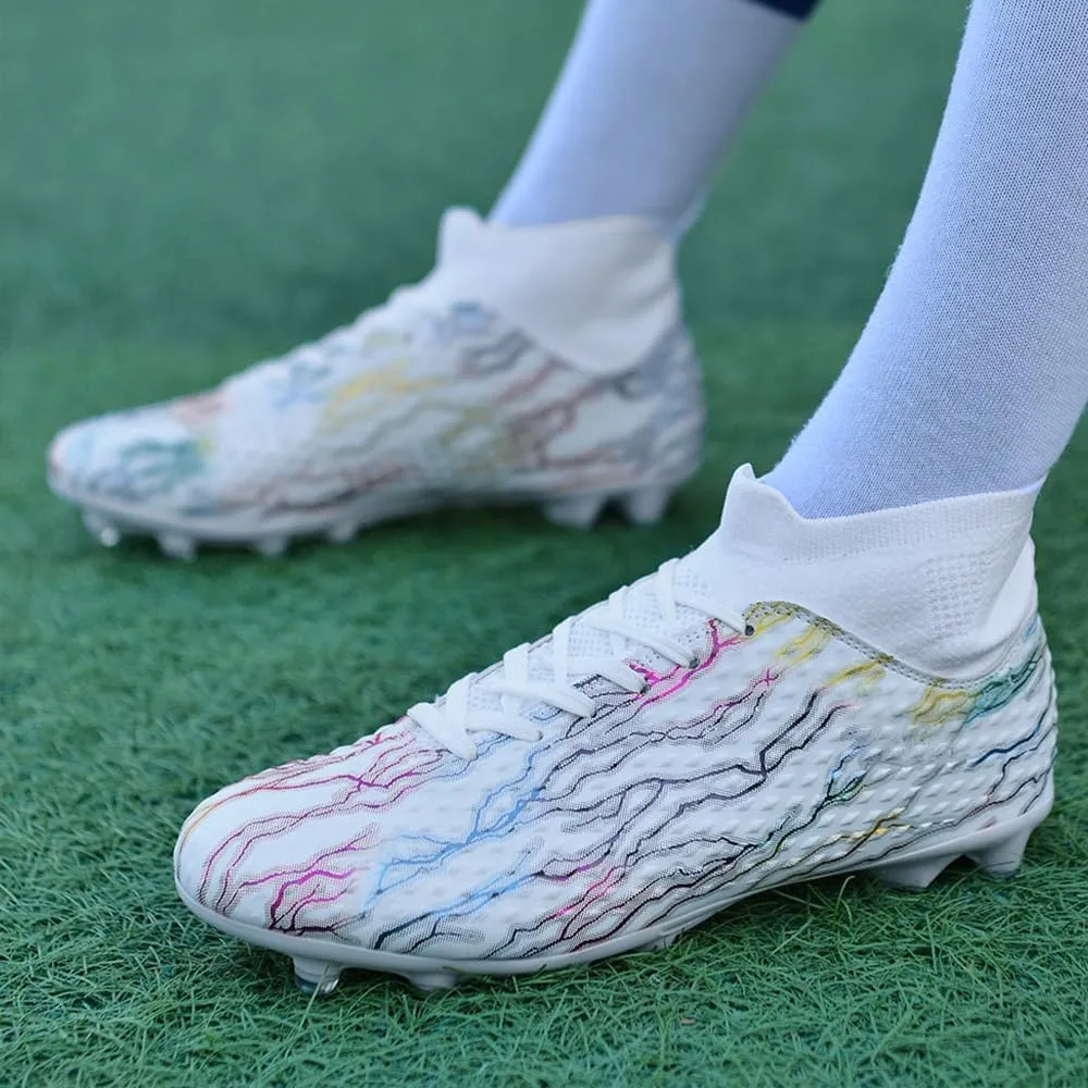 Maylrvjv Men's High Top Soccer Shoes Football Boots Futsal Cleats Competition Training Indoor Outdoor Sports Sneakers