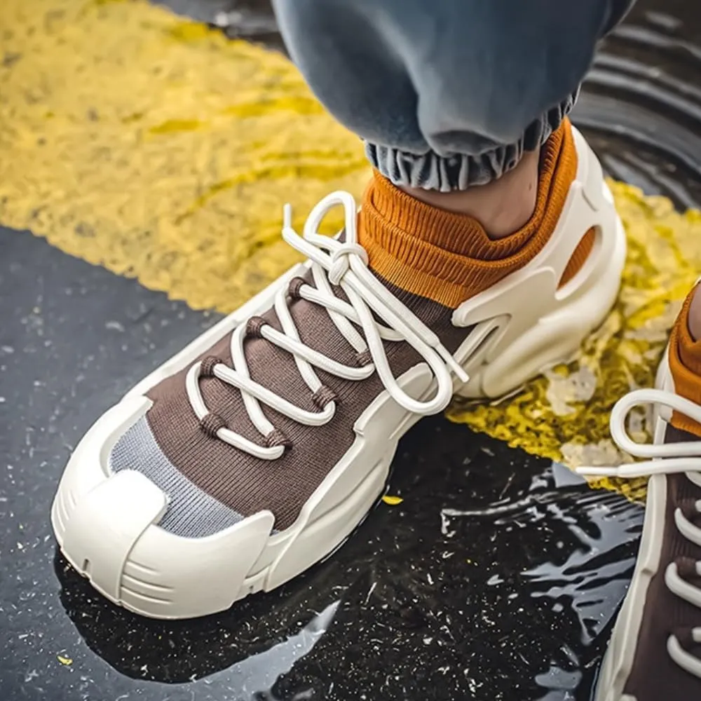 Men's Knit Mesh Sneakers Thick Heel Breathable Cushioned Comfort Sport Shoes for Hiking Running Gym