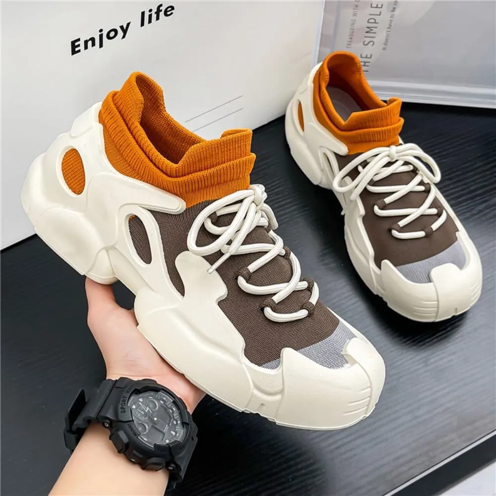 Men's Knit Mesh Sneakers Thick Heel Breathable Cushioned Comfort Sport Shoes for Hiking Running Gym
