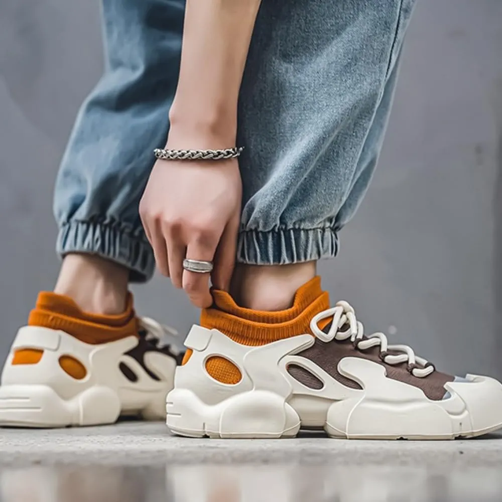 Men's Knit Mesh Sneakers Thick Heel Breathable Cushioned Comfort Sport Shoes for Hiking Running Gym