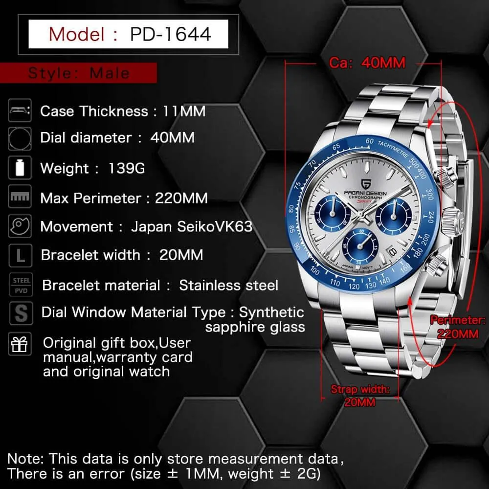 Men's Sapphire Stainless Steel Luxury PAGANI Watch (Identical To The Rolex Daytona!)