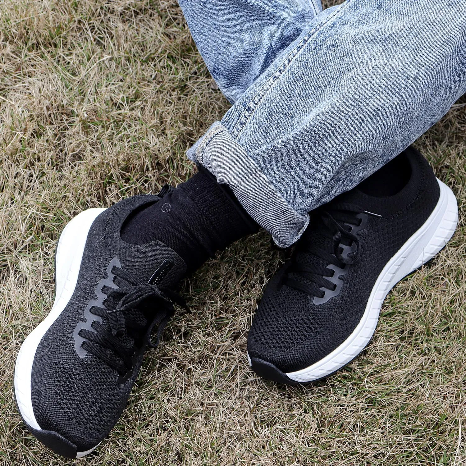 Mens Slip on Lightweight Walking Shoes Non Slip Breathable Running Shoes Comfort Tennis Workout Gym Sneakers with Shoelace