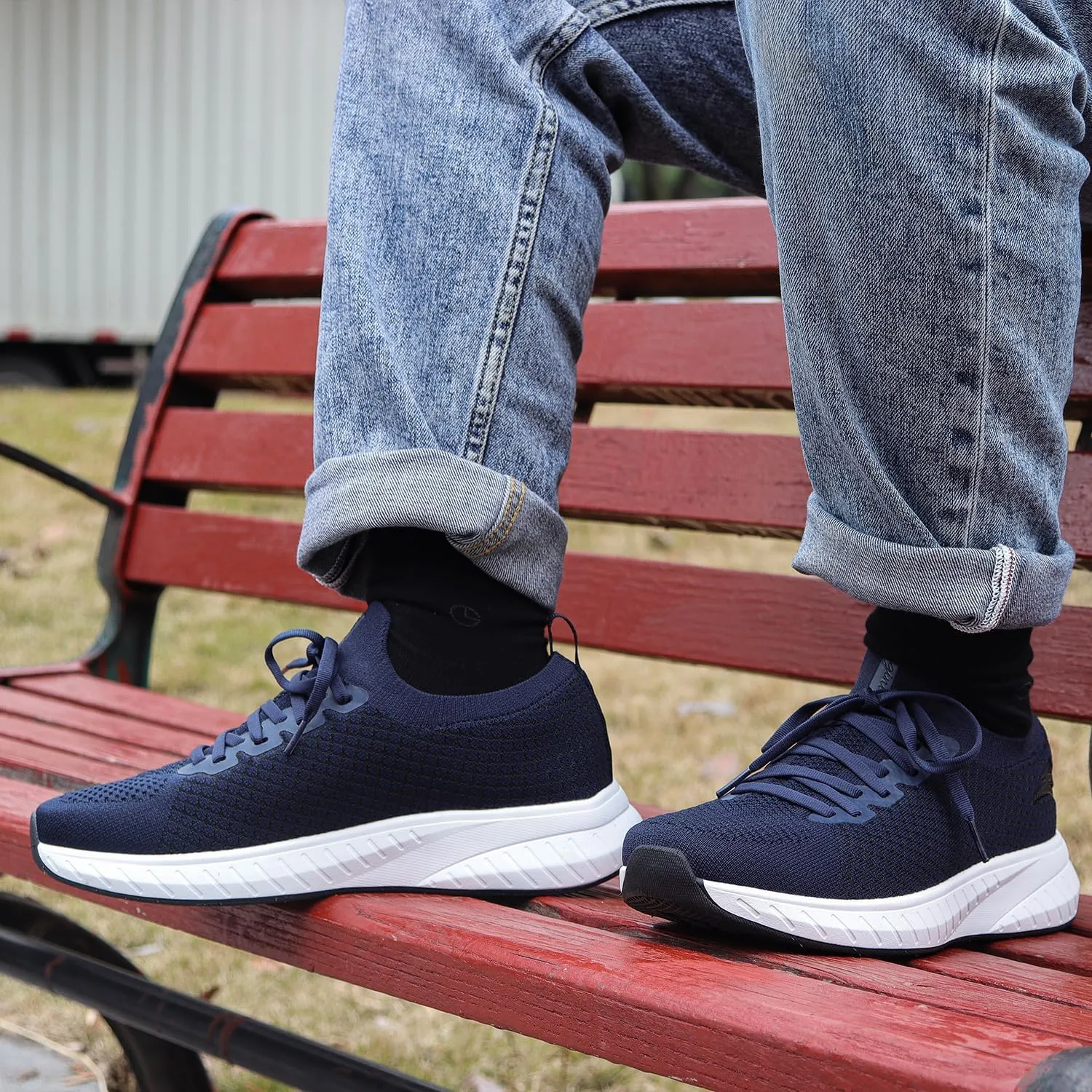 Mens Slip on Lightweight Walking Shoes Non Slip Breathable Running Shoes Comfort Tennis Workout Gym Sneakers with Shoelace