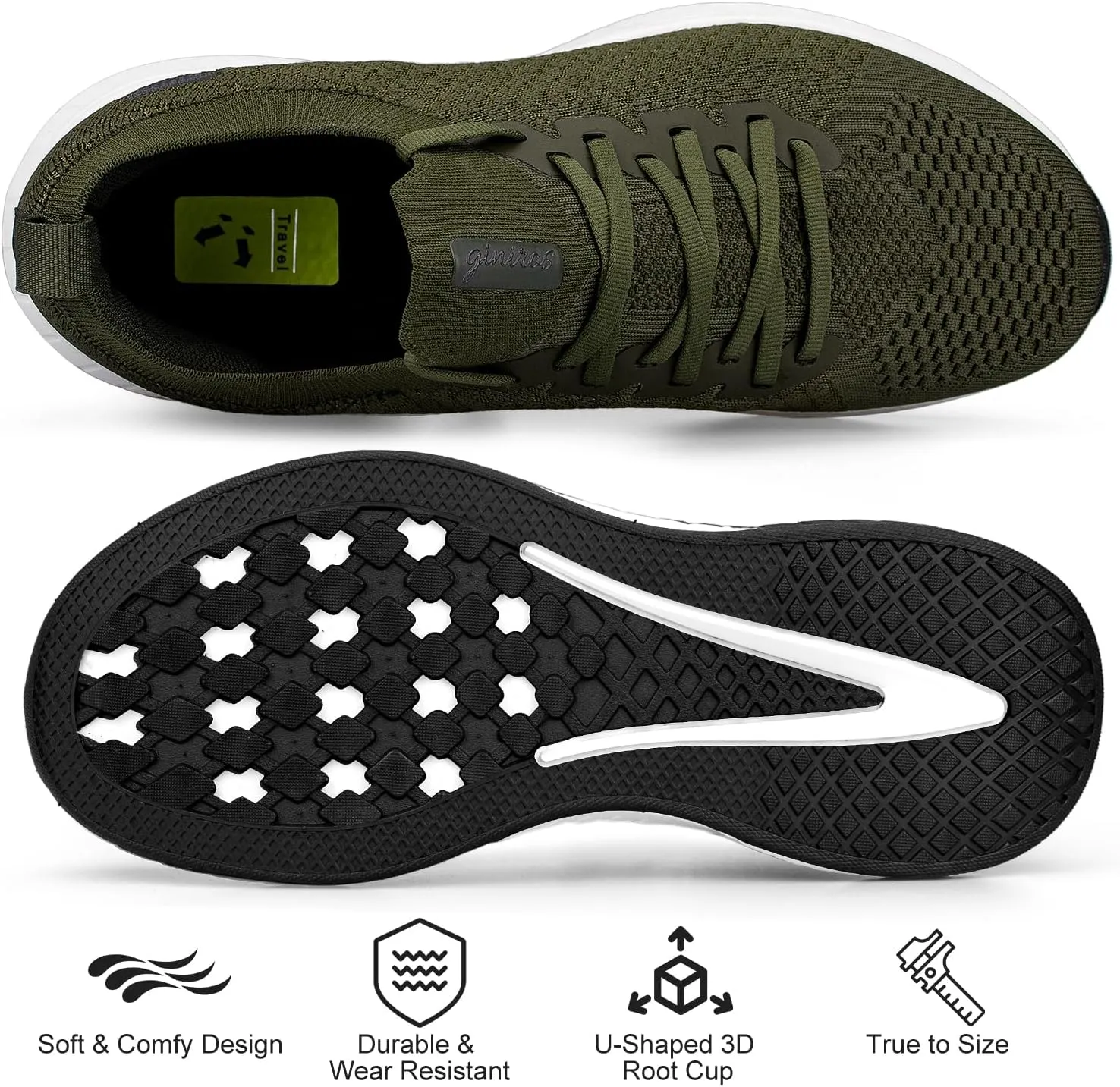 Mens Slip on Lightweight Walking Shoes Non Slip Breathable Running Shoes Comfort Tennis Workout Gym Sneakers with Shoelace