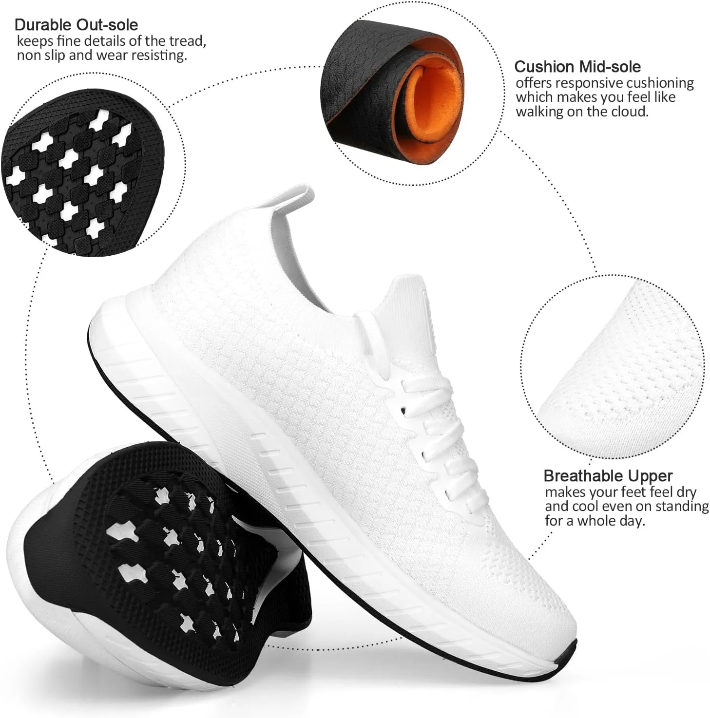 Mens Slip on Lightweight Walking Shoes Non Slip Breathable Running Shoes Comfort Tennis Workout Gym Sneakers with Shoelace