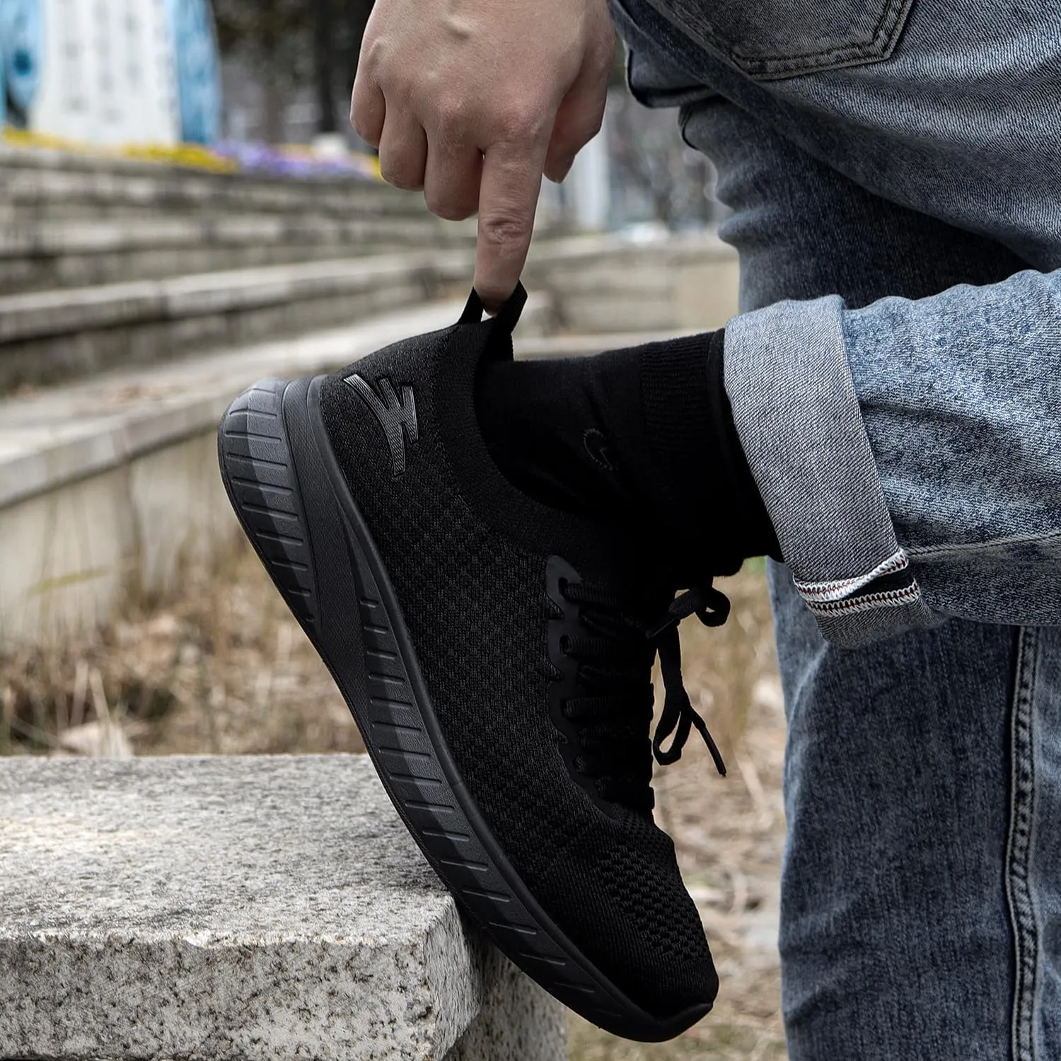 Mens Slip on Lightweight Walking Shoes Non Slip Breathable Running Shoes Comfort Tennis Workout Gym Sneakers with Shoelace