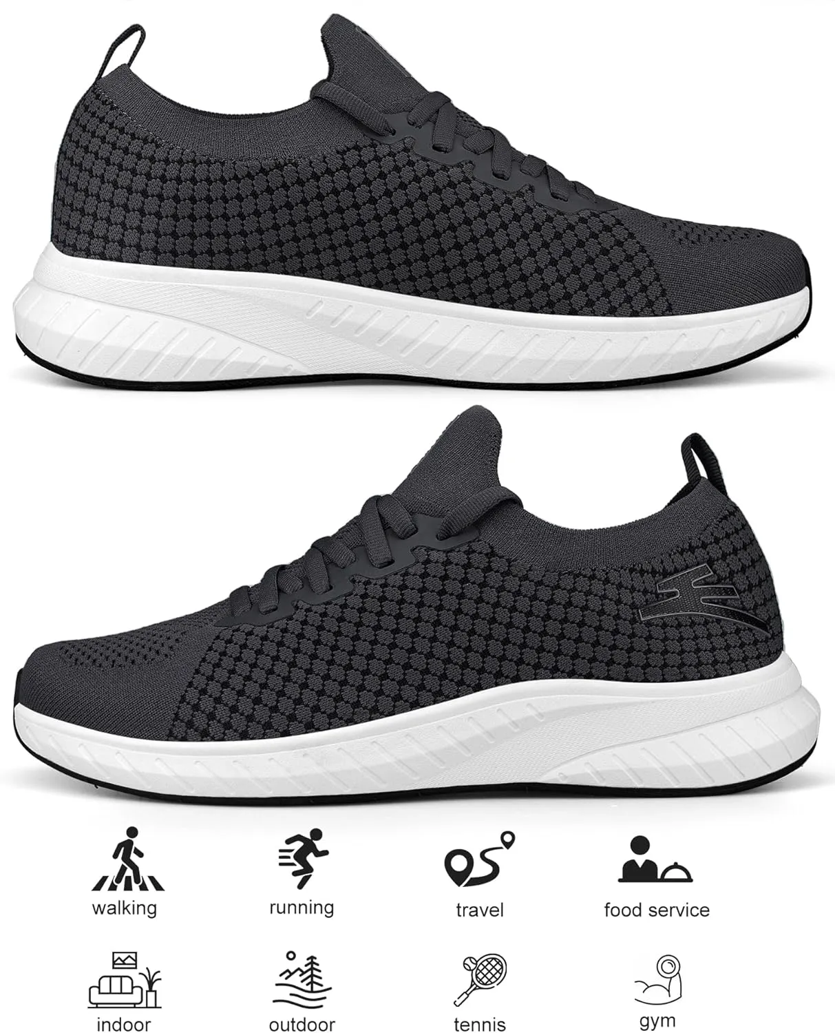Mens Slip on Lightweight Walking Shoes Non Slip Breathable Running Shoes Comfort Tennis Workout Gym Sneakers with Shoelace