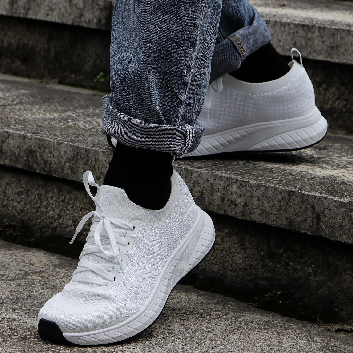 Mens Slip on Lightweight Walking Shoes Non Slip Breathable Running Shoes Comfort Tennis Workout Gym Sneakers with Shoelace