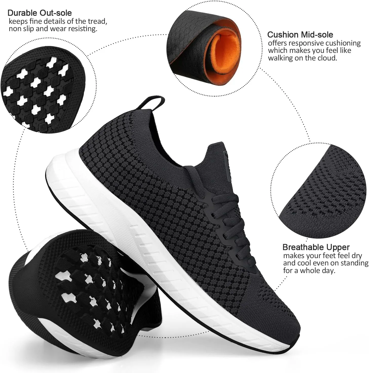 Mens Slip on Lightweight Walking Shoes Non Slip Breathable Running Shoes Comfort Tennis Workout Gym Sneakers with Shoelace