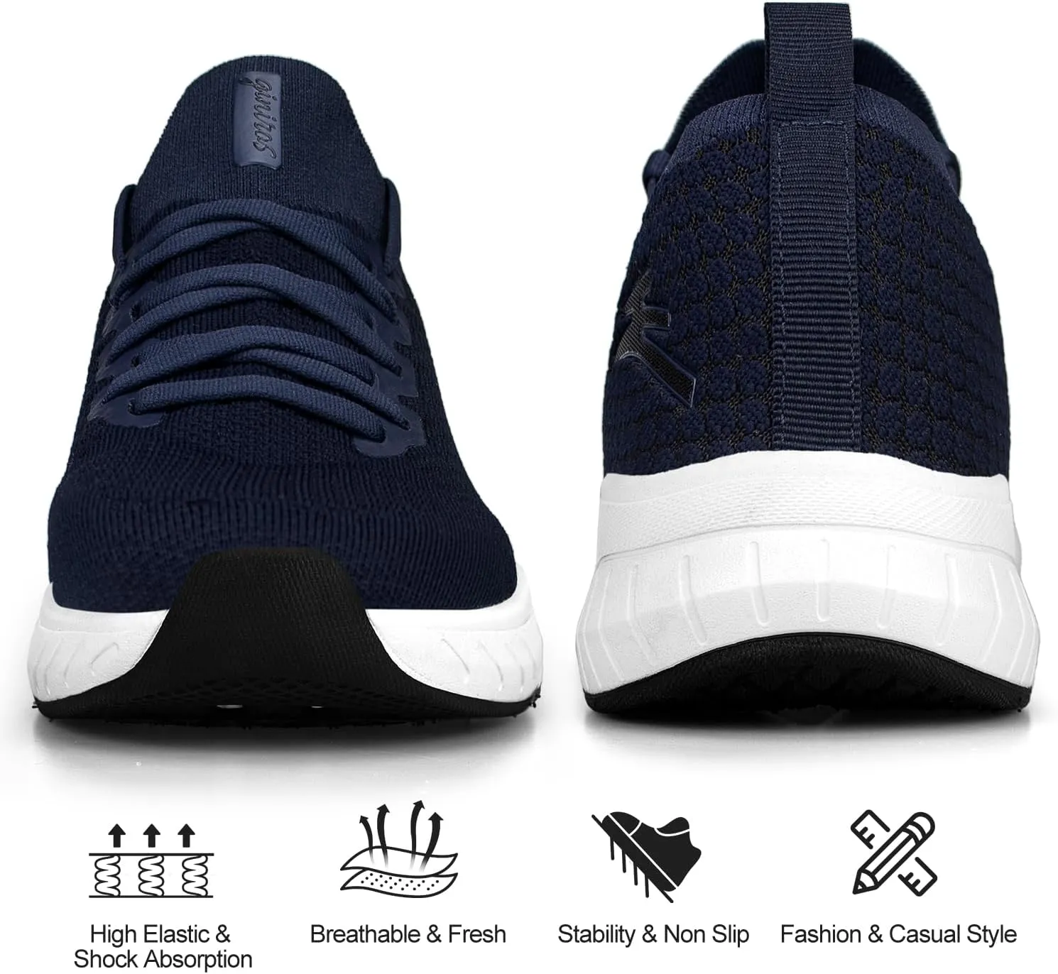 Mens Slip on Lightweight Walking Shoes Non Slip Breathable Running Shoes Comfort Tennis Workout Gym Sneakers with Shoelace