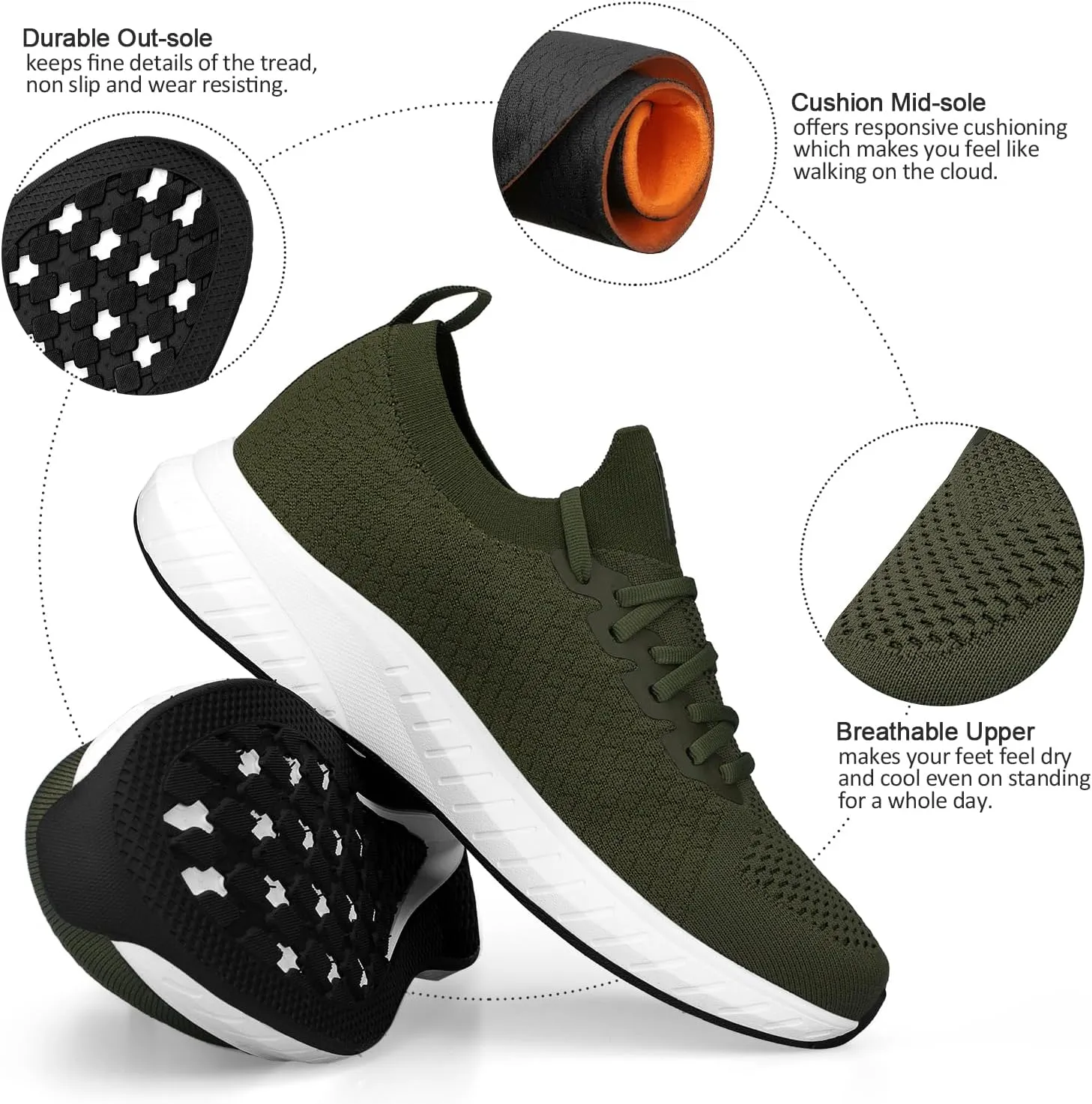 Mens Slip on Lightweight Walking Shoes Non Slip Breathable Running Shoes Comfort Tennis Workout Gym Sneakers with Shoelace