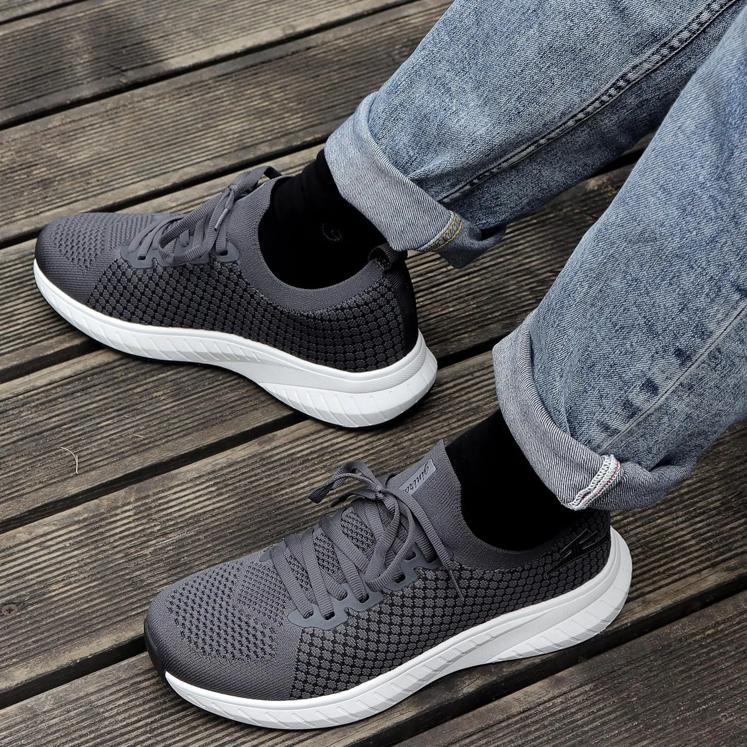 Mens Slip on Lightweight Walking Shoes Non Slip Breathable Running Shoes Comfort Tennis Workout Gym Sneakers with Shoelace