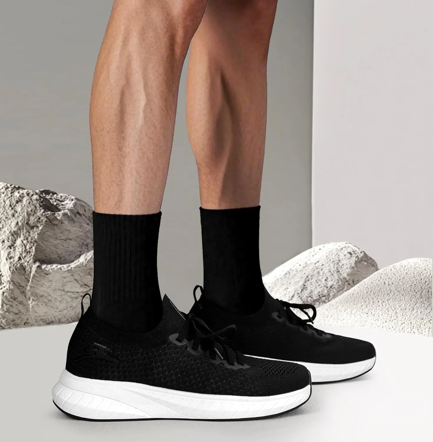 Mens Slip on Lightweight Walking Shoes Non Slip Breathable Running Shoes Comfort Tennis Workout Gym Sneakers with Shoelace