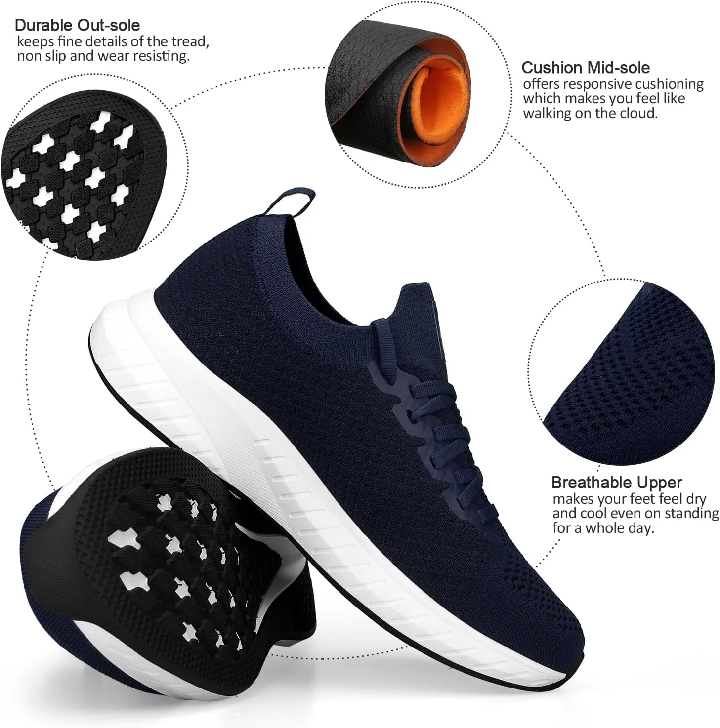 Mens Slip on Lightweight Walking Shoes Non Slip Breathable Running Shoes Comfort Tennis Workout Gym Sneakers with Shoelace