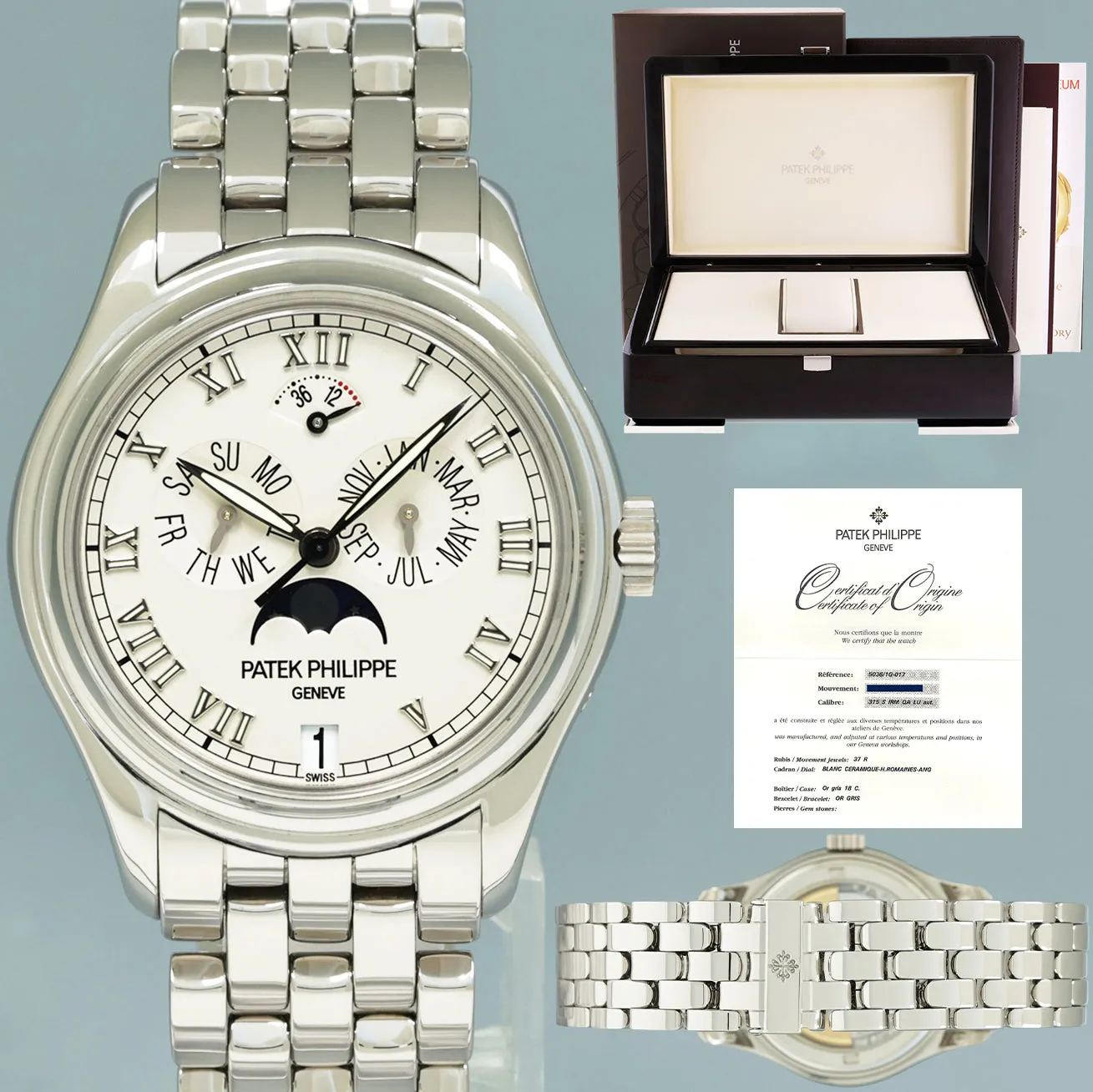 MINT PAPERS Patek Philippe 5036G White Gold 37mm Annual Calendar Moon Phase Watch
