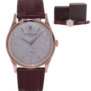 MINT Patek Philippe 5196R 37mm Rose Gold Calatrava Brown Leather Watch Box