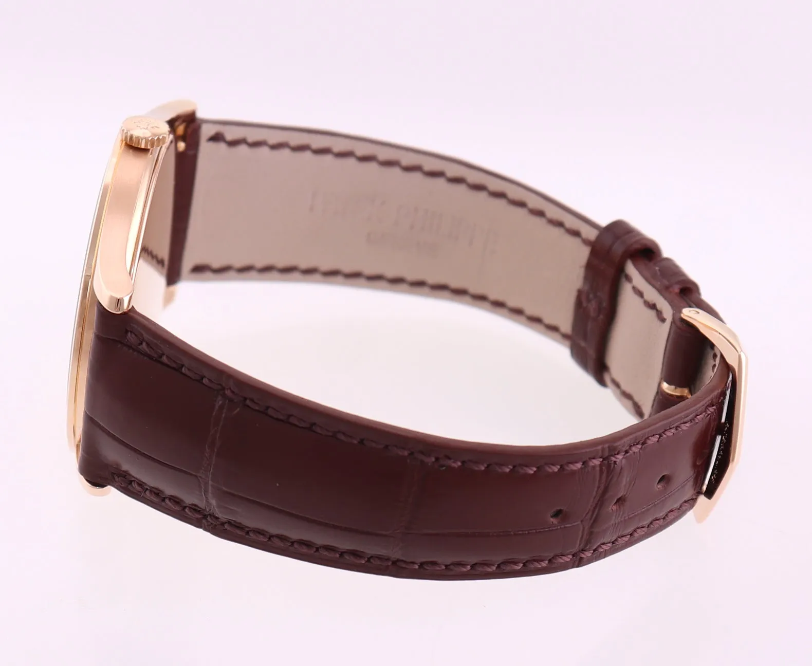 MINT Patek Philippe 5196R 37mm Rose Gold Calatrava Brown Leather Watch Box