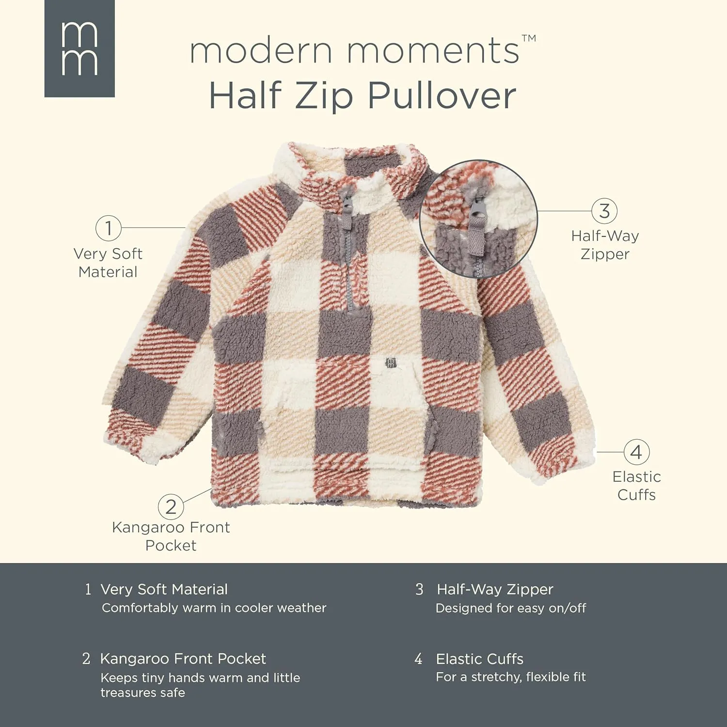 Modern Moments by Gerber Boys' Baby and Toddler Microplush Half-Zip Pullover