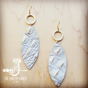 Narrow Leather Oval Earrings White & Gold Gator w/ Hoop Narrow Leather Oval Earrings White & Gold Gator w/ Hoop