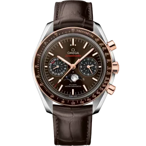 Omega Speedmaster Moonphase 44.25 mm, steel - Sedna™ gold on leather strap