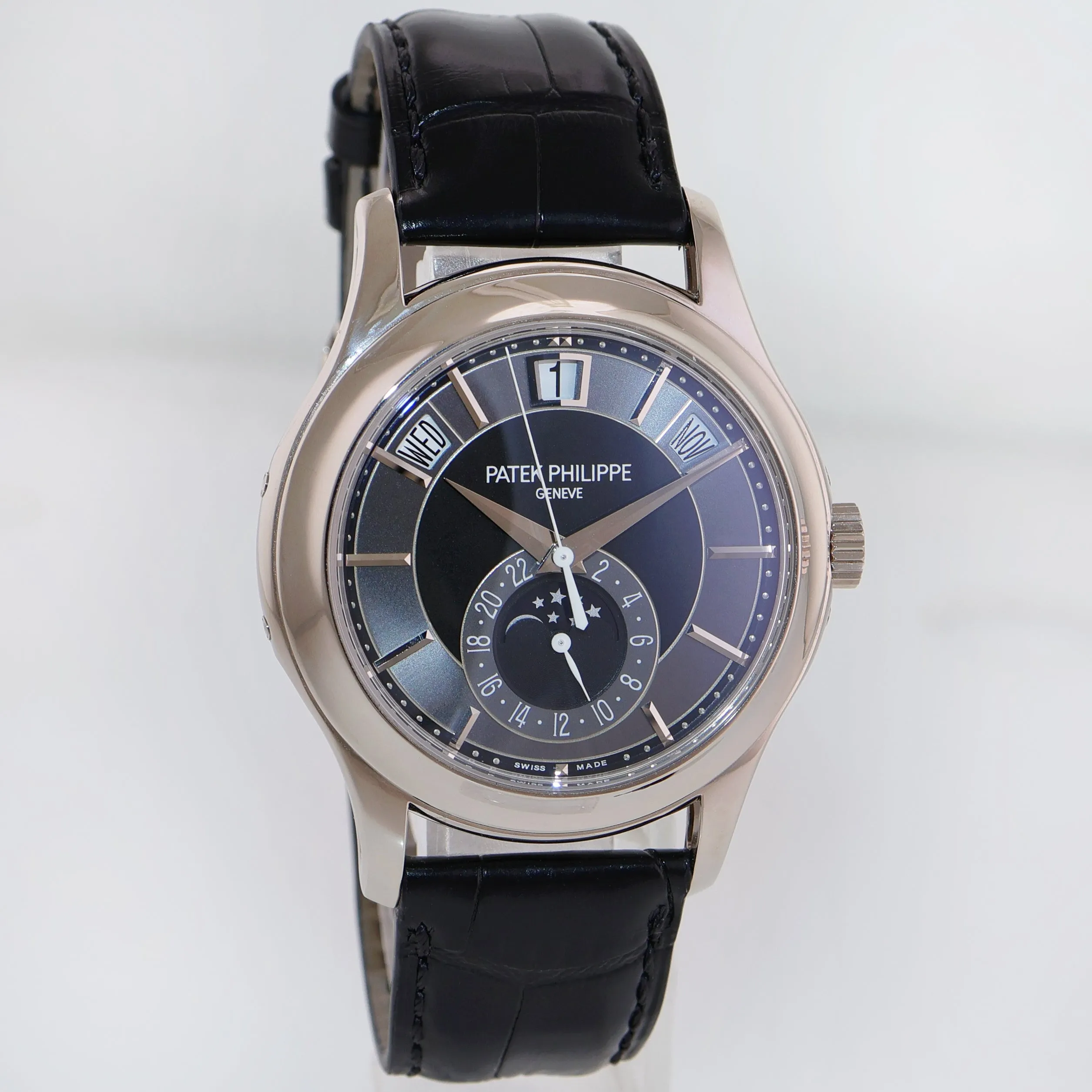 Patek Philippe 5205G White Gold Calatrava Clasp Annual Calendar Moon Black Watch