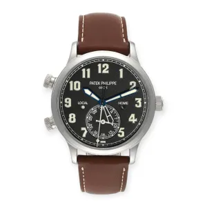 Patek Philippe Calatrava 5524 White Gold Pilot Travel Time Mens Watch