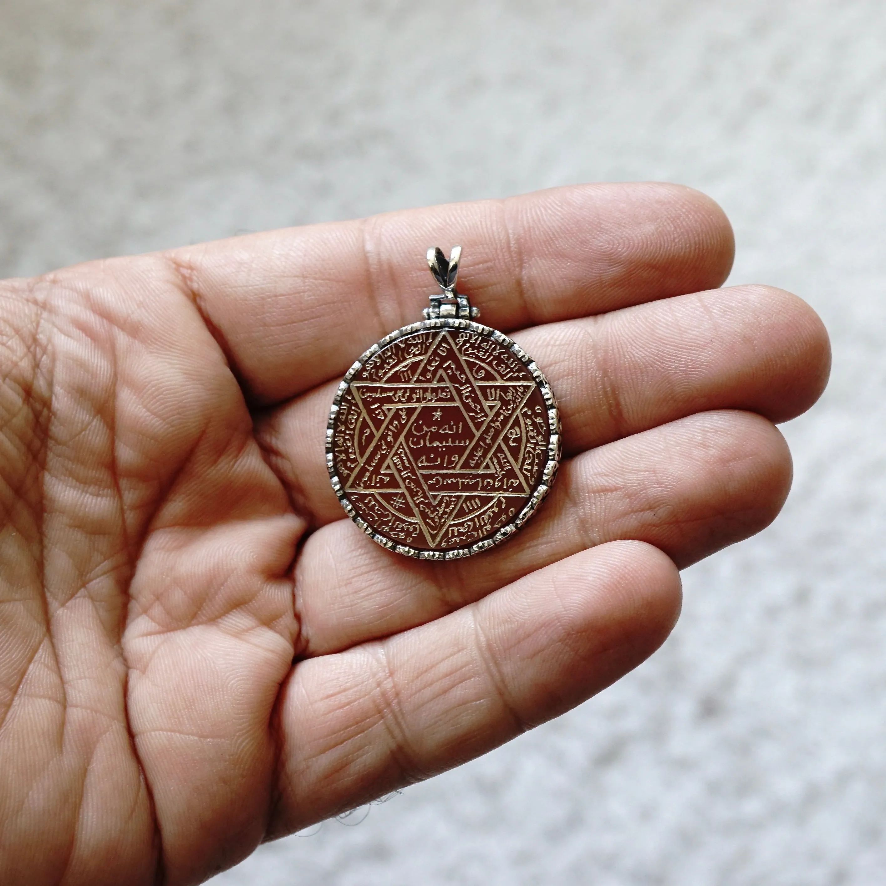 Pendant Carnelian Seal of Solomon Handmade Unique Master Hand-engraving 925 Sterling Silver natural Aqeeq gemstone Islamic Talisman Amulet
