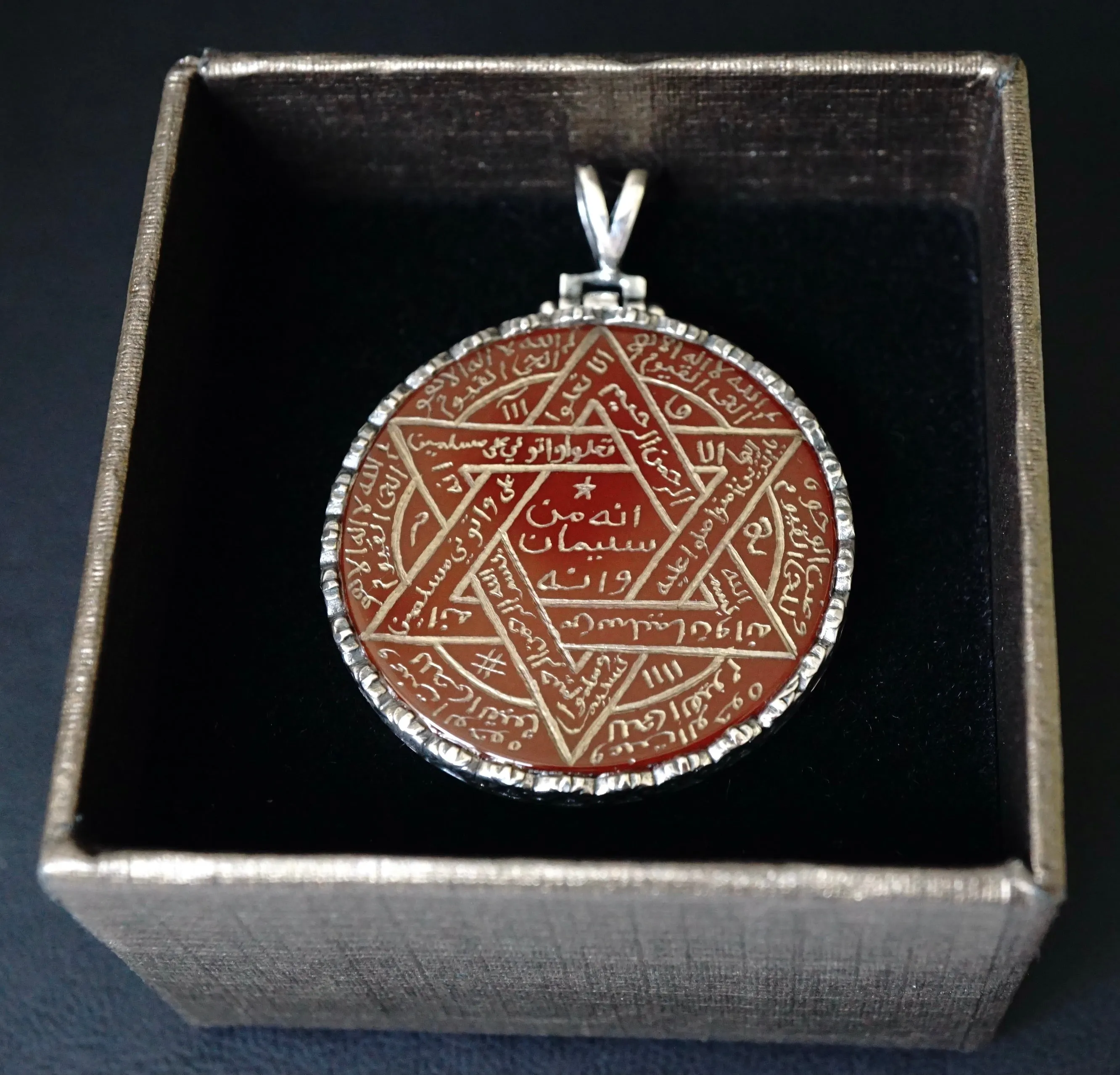 Pendant Carnelian Seal of Solomon Handmade Unique Master Hand-engraving 925 Sterling Silver natural Aqeeq gemstone Islamic Talisman Amulet
