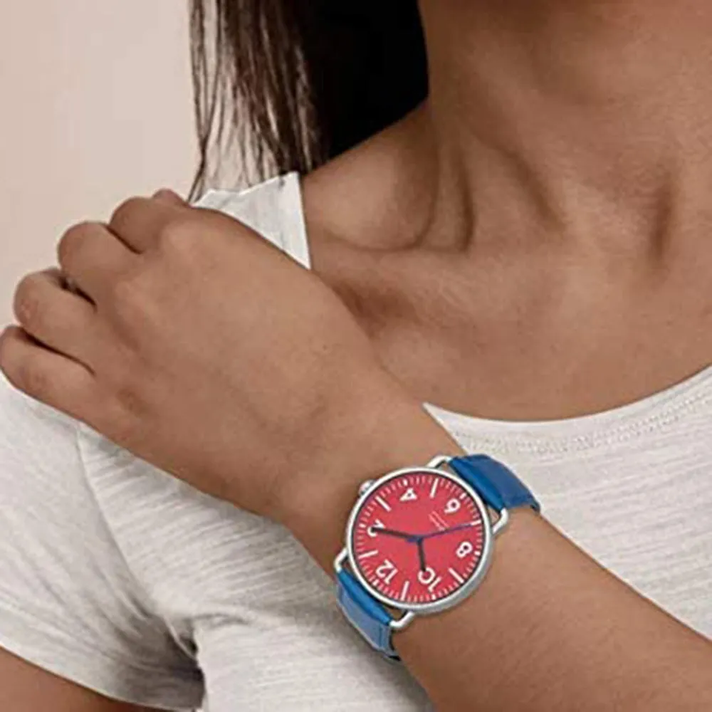 Projects Unisex Blue Dial Leather Band Watch - 7112R